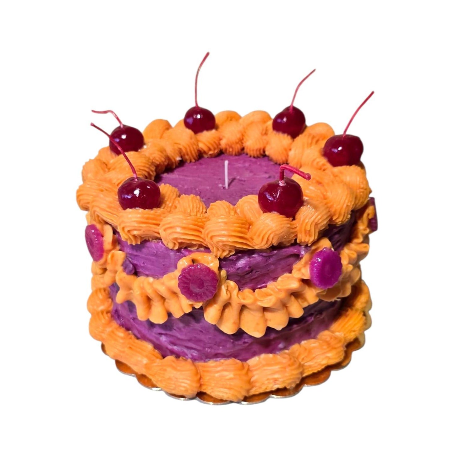 Large Purple & Orange Cake Candle